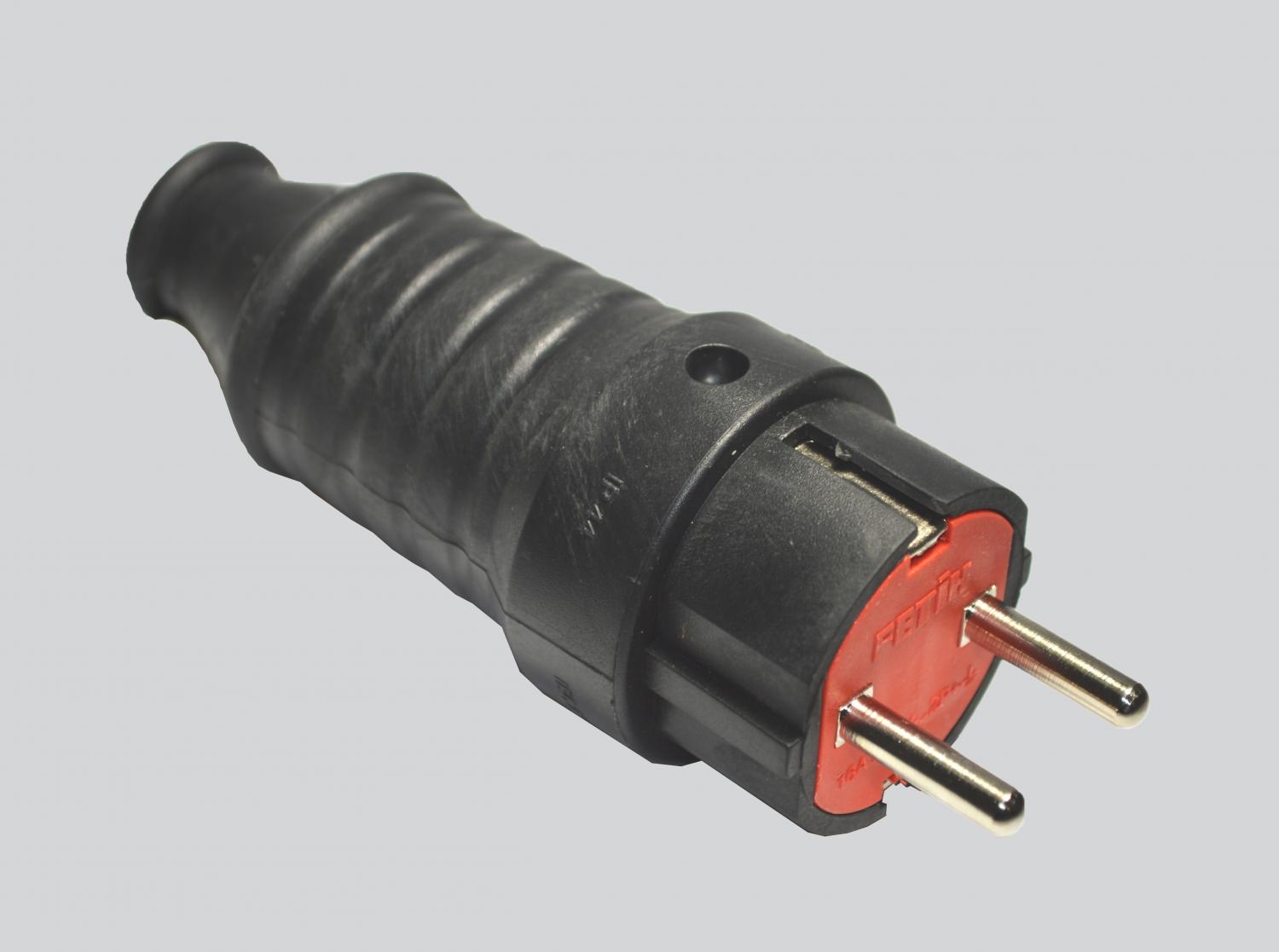 F-201K Вилка прямая 16А 250V 2P IP44 с/з КАУЧУКОВАЯ Fetih (25/250 уп/кор) (выведен из ассортимента)